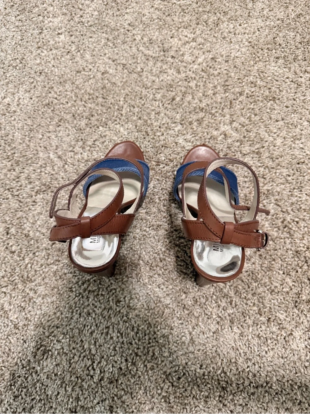 Michael Kors Brown Leather Sandal with Navy Front Band